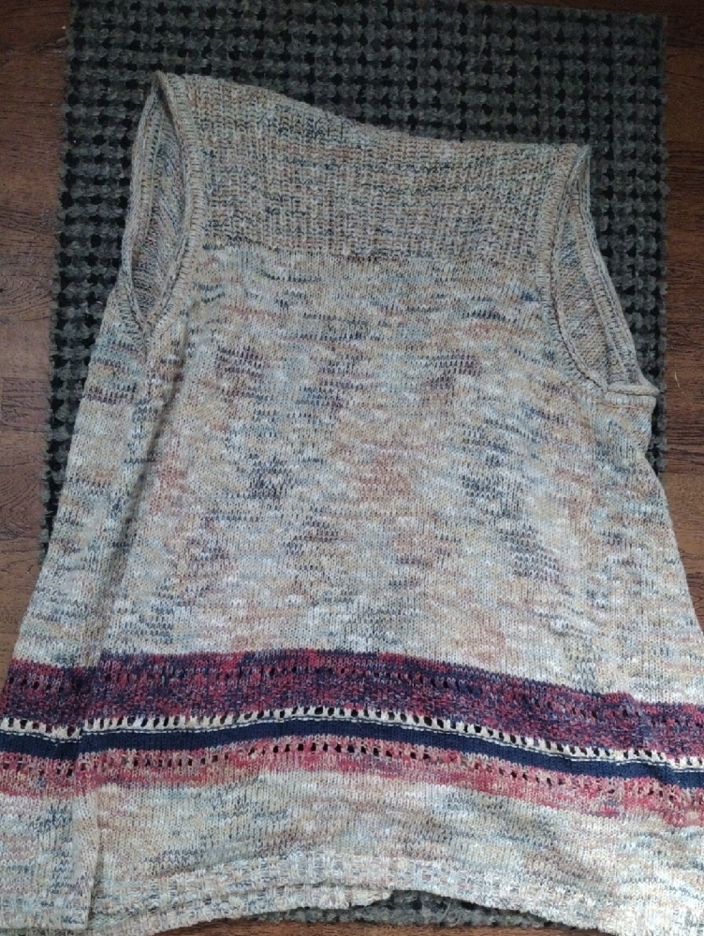 SONOMA Cream Marled Open-Front Cardigan with Multicolor Hem Stripes - Picture 6 of 10